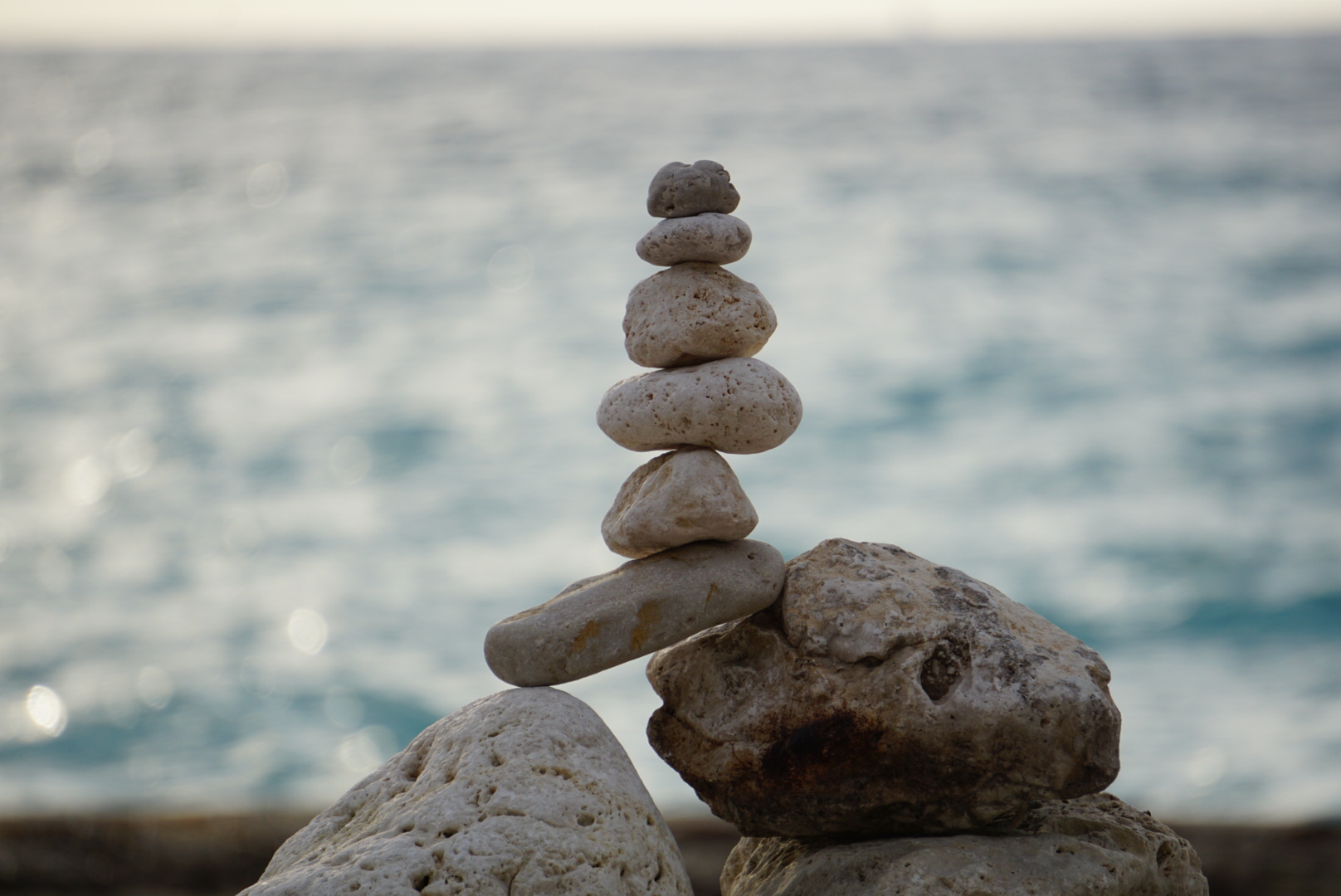 Stone cairn balanced on a beach